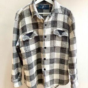 Work Gear VTG 90s cream/black checkered plaid flannel shirt CUT TAG L